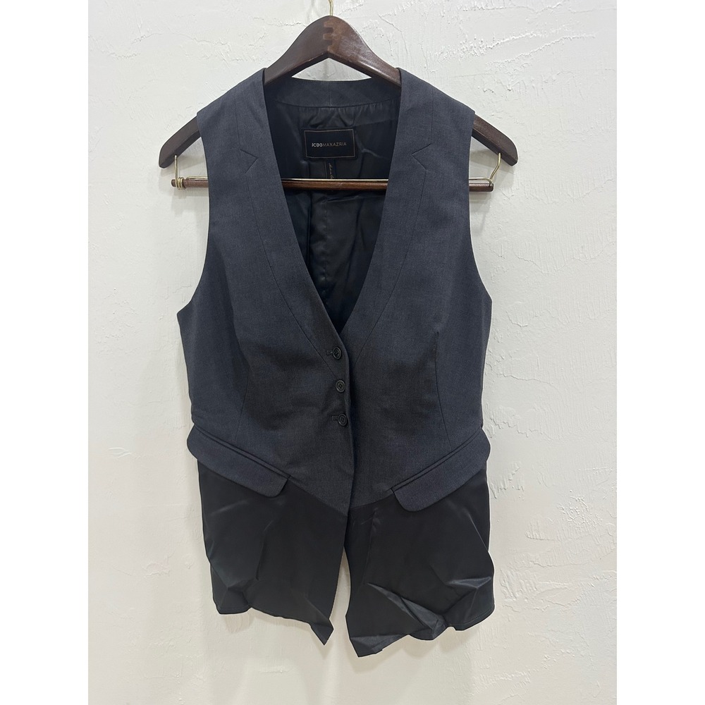 BCBGMAXAZRIA Womens Mixed Media Tailored Vest Grey Black Size M Button Up